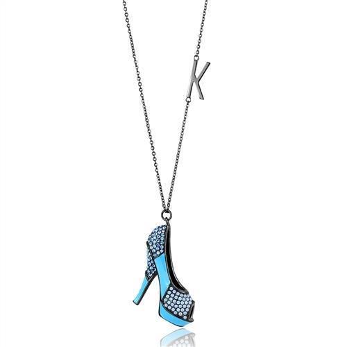 TK2704 - IP Light Black  (IP Gun) Stainless Steel Chain Pendant with Top Grade Crystal  in Aquamarine-0