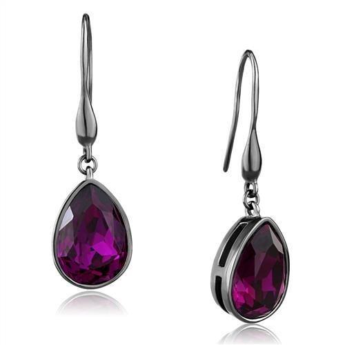 TK2705 - IP Light Black  (IP Gun) Stainless Steel Earrings with Top Grade Crystal  in Fuchsia-0