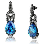 TK2708 - IP Light Black  (IP Gun) Stainless Steel Earrings with AAA Grade CZ  in Sea Blue-0