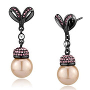 TK2710 - IP Light Black  (IP Gun) Stainless Steel Earrings with Synthetic Pearl in Rose-0