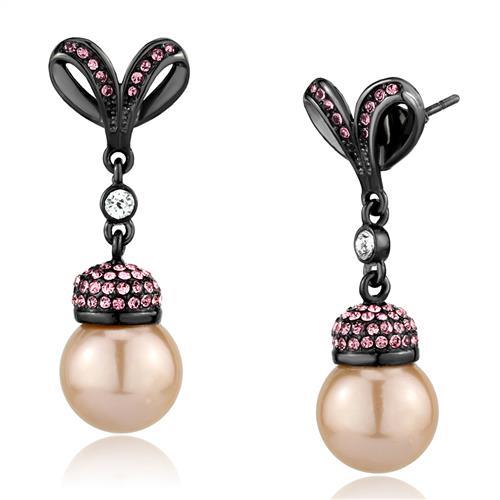 TK2710 - IP Light Black  (IP Gun) Stainless Steel Earrings with Synthetic Pearl in Rose-0