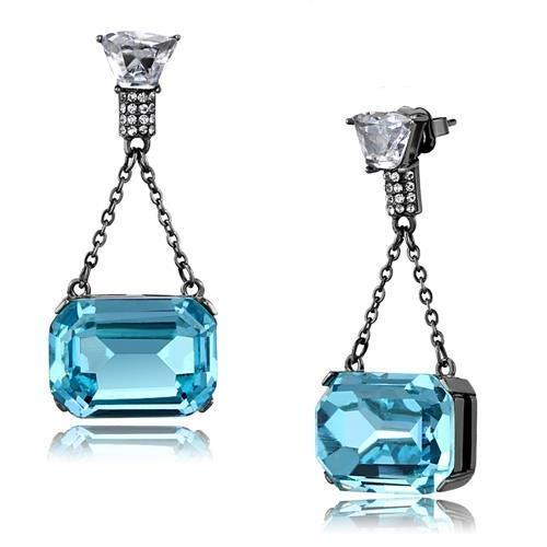 TK2713 - IP Light Black  (IP Gun) Stainless Steel Earrings with Top Grade Crystal  in Sea Blue-0