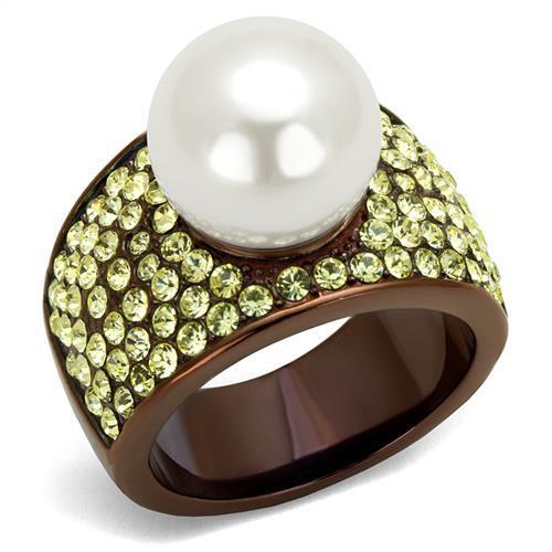 TK2715 - IP Coffee light Stainless Steel Ring with Synthetic Pearl in White-0