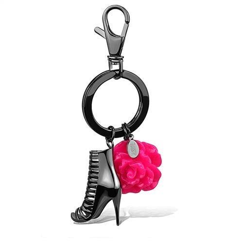 TK2718 - IP Light Black  (IP Gun) Stainless Steel Key Ring with Synthetic Synthetic Stone in Rose-0
