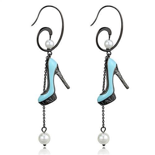 TK2721 - IP Light Black  (IP Gun) Stainless Steel Earrings with Synthetic Pearl in White-0