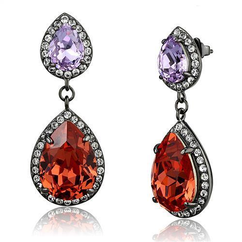 TK2725 - IP Light Black  (IP Gun) Stainless Steel Earrings with Top Grade Crystal  in Orange-0