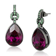 TK2726 - IP Light Black  (IP Gun) Stainless Steel Earrings with Top Grade Crystal  in Fuchsia-0