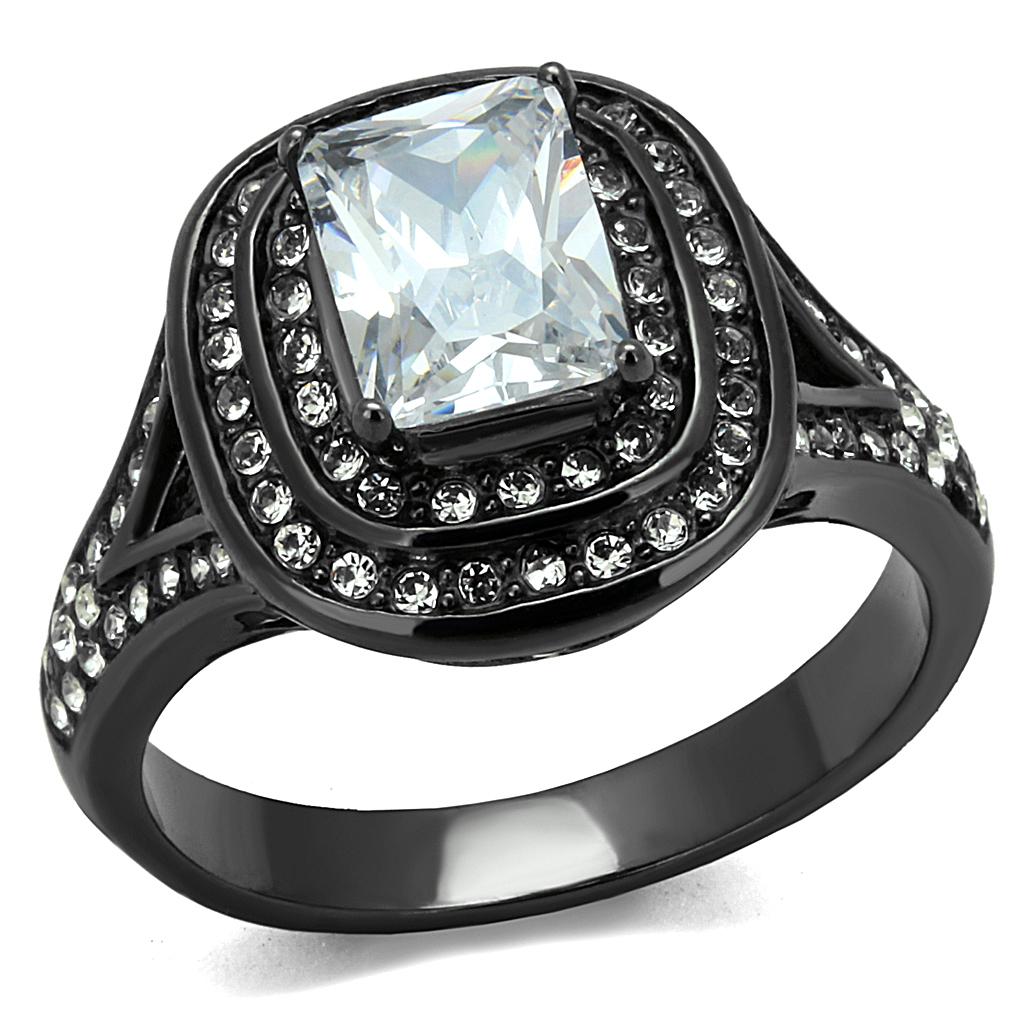 TK2731 - IP Light Black  (IP Gun) Stainless Steel Ring with AAA Grade CZ  in Clear-0