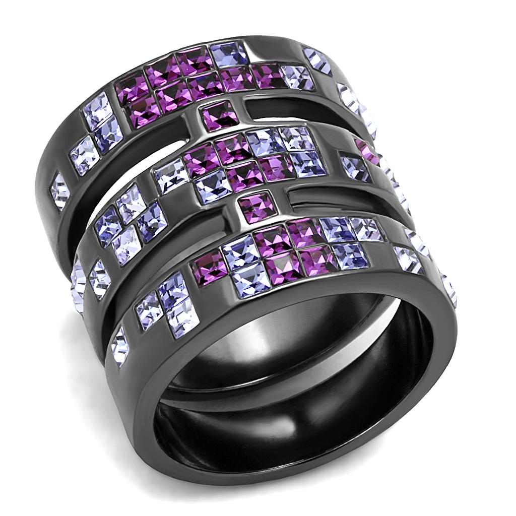 TK2734 - IP Light Black  (IP Gun) Stainless Steel Ring with Top Grade Crystal  in Multi Color-0