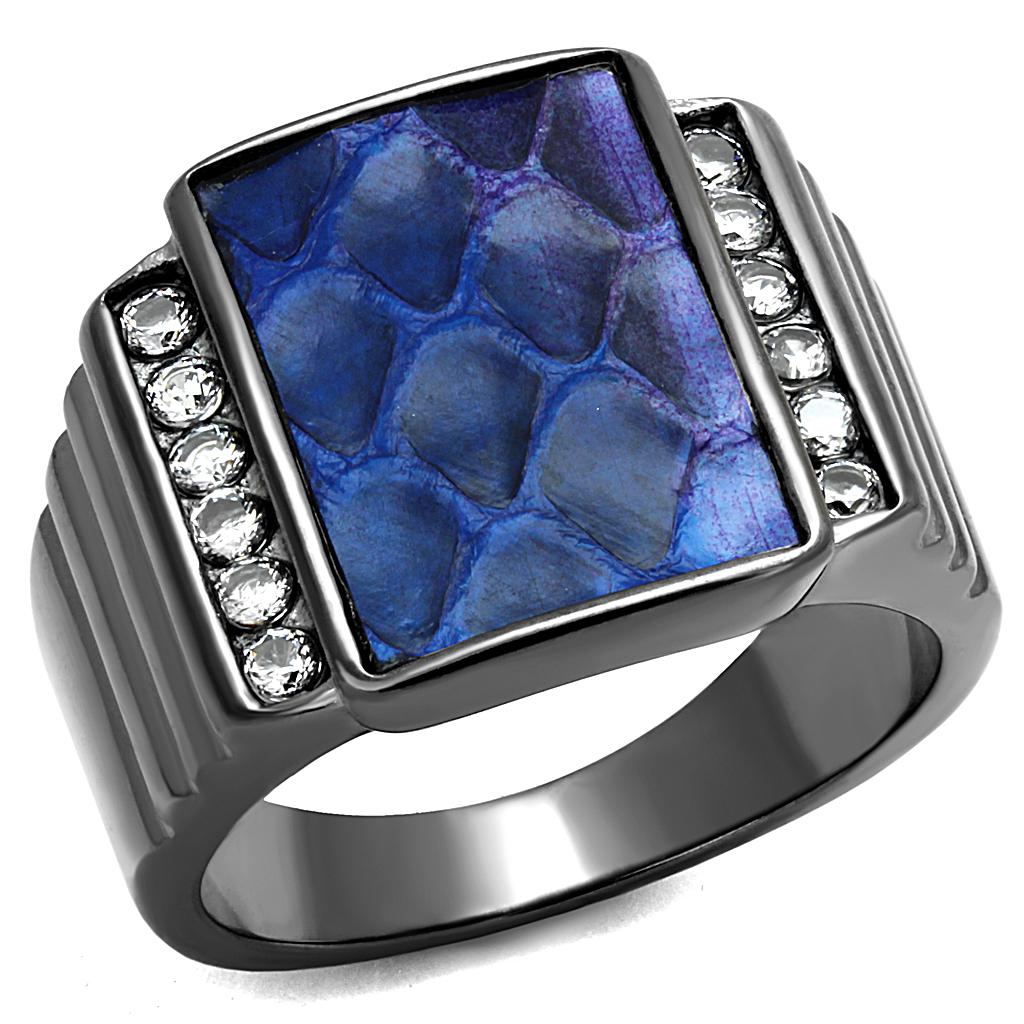 TK2736 - IP Light Black  (IP Gun) Stainless Steel Ring with Leather  in Montana-0