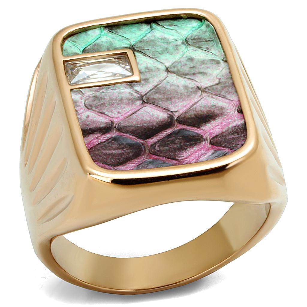TK2737 - IP Rose Gold(Ion Plating) Stainless Steel Ring with Leather  in Multi Color-0