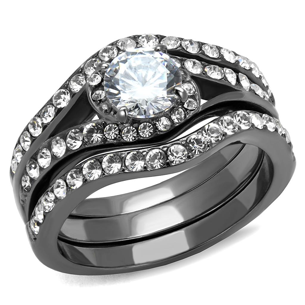 TK2739 - IP Light Black  (IP Gun) Stainless Steel Ring with AAA Grade CZ  in Clear-0