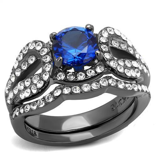 TK2740 - IP Light Black  (IP Gun) Stainless Steel Ring with Synthetic Spinel in London Blue-0