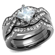 TK2741 - IP Light Black  (IP Gun) Stainless Steel Ring with AAA Grade CZ  in Clear-0
