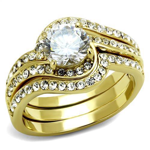 TK2742 - IP Gold(Ion Plating) Stainless Steel Ring with AAA Grade CZ  in Clear-0