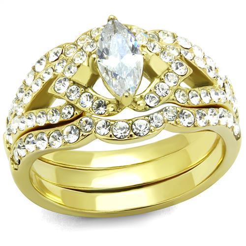 TK2743 - IP Gold(Ion Plating) Stainless Steel Ring with AAA Grade CZ  in Clear-0