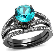TK2744 - IP Light Black  (IP Gun) Stainless Steel Ring with Top Grade Crystal  in Blue Zircon-0