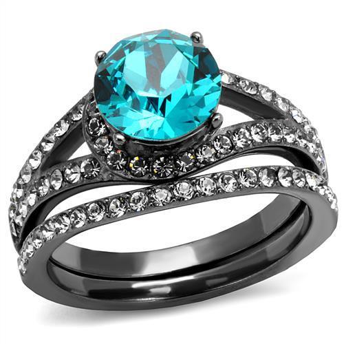 TK2744 - IP Light Black  (IP Gun) Stainless Steel Ring with Top Grade Crystal  in Blue Zircon-0