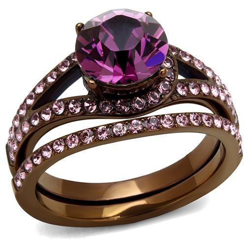 TK2745 - IP Coffee light Stainless Steel Ring with Top Grade Crystal  in Amethyst-0