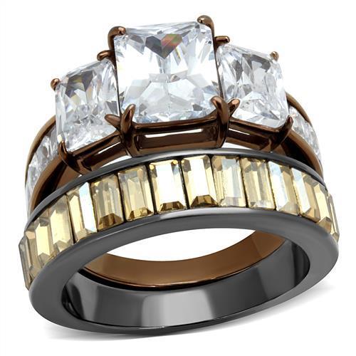 TK2747 - IP Light Black & IP Light coffee Stainless Steel Ring with AAA Grade CZ  in Clear-0