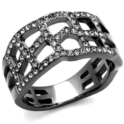 TK2753 - IP Light Black  (IP Gun) Stainless Steel Ring with Top Grade Crystal  in Black Diamond-0