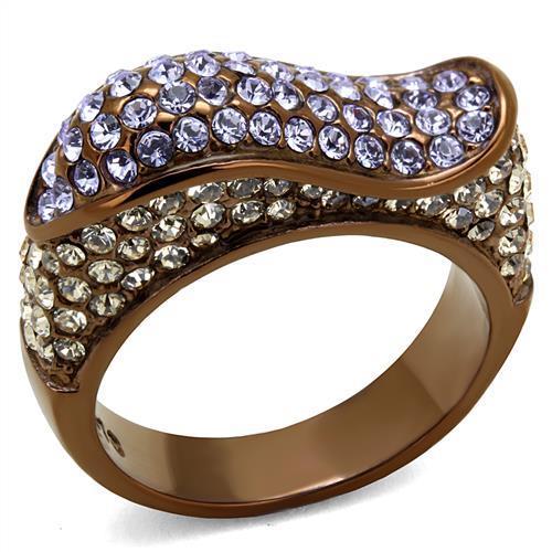 TK2754 - IP Coffee light Stainless Steel Ring with Top Grade Crystal  in Multi Color-0