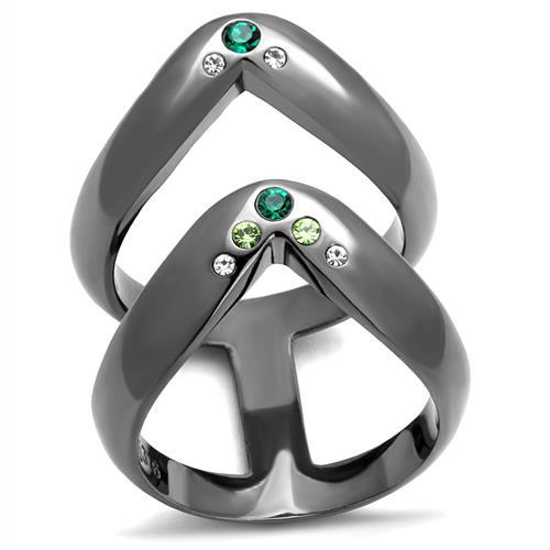 TK2757 - IP Light Black  (IP Gun) Stainless Steel Ring with Top Grade Crystal  in Multi Color-0