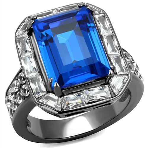 TK2758 - IP Light Black  (IP Gun) Stainless Steel Ring with Top Grade Crystal  in Capri Blue-0