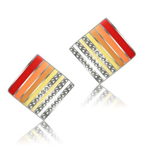 TK275 - High polished (no plating) Stainless Steel Earrings with Top Grade Crystal  in Clear-0