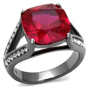 TK2760 - IP Light Black  (IP Gun) Stainless Steel Ring with Synthetic Corundum in Ruby-0