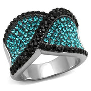 TK2764 - Two-Tone IP Black Stainless Steel Ring with Top Grade Crystal  in Blue Zircon-0