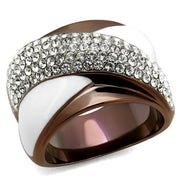 TK2765 - Two Tone IP Light Brown (IP Light coffee) Stainless Steel Ring with Top Grade Crystal  in Clear-0