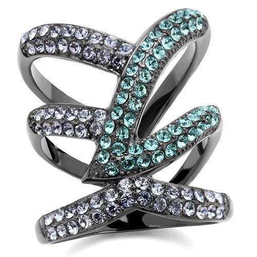 TK2766 - IP Light Black  (IP Gun) Stainless Steel Ring with Top Grade Crystal  in Multi Color-0