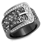 TK2769 - Two-Tone IP Black Stainless Steel Ring with Top Grade Crystal  in Black Diamond-0