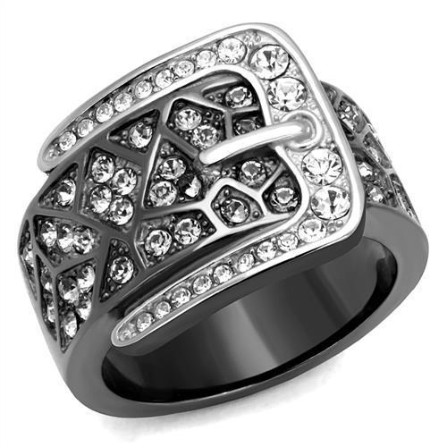 TK2769 - Two-Tone IP Black Stainless Steel Ring with Top Grade Crystal  in Black Diamond-0
