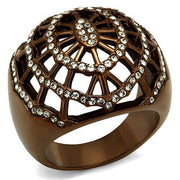 TK2772 - IP Coffee light Stainless Steel Ring with Top Grade Crystal  in Clear-0