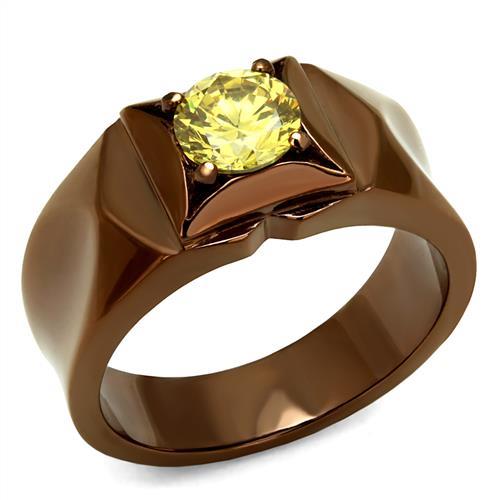 TK2773 - IP Coffee light Stainless Steel Ring with AAA Grade CZ  in Topaz-0