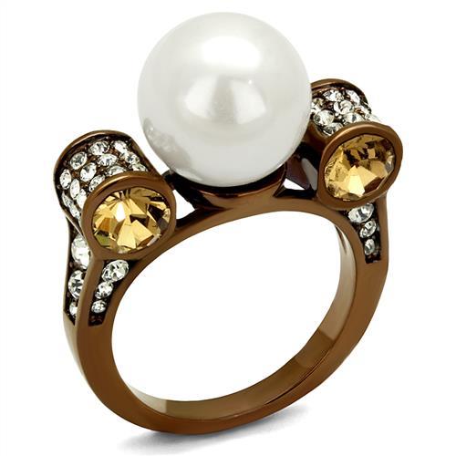 TK2774 - IP Coffee light Stainless Steel Ring with Synthetic Pearl in White-0