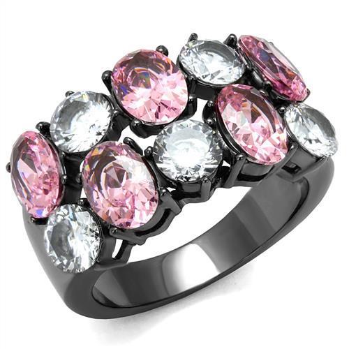 TK2776 - IP Light Black  (IP Gun) Stainless Steel Ring with AAA Grade CZ  in Rose-0