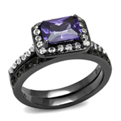 TK2778 - IP Light Black  (IP Gun) Stainless Steel Ring with AAA Grade CZ  in Tanzanite-0