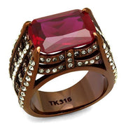 TK2779 - IP Coffee light Stainless Steel Ring with Synthetic Synthetic Glass in Garnet-0