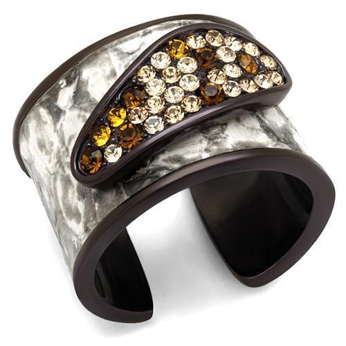 TK2781 - IP Dark Brown (IP coffee) Stainless Steel Ring with Top Grade Crystal  in Multi Color-0
