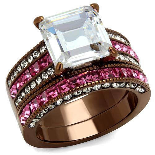 TK2782 - IP Coffee light Stainless Steel Ring with AAA Grade CZ  in Clear-0