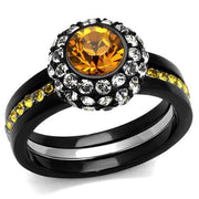 TK2783 - Two-Tone IP Black (Ion Plating) Stainless Steel Ring with Top Grade Crystal  in Topaz-0