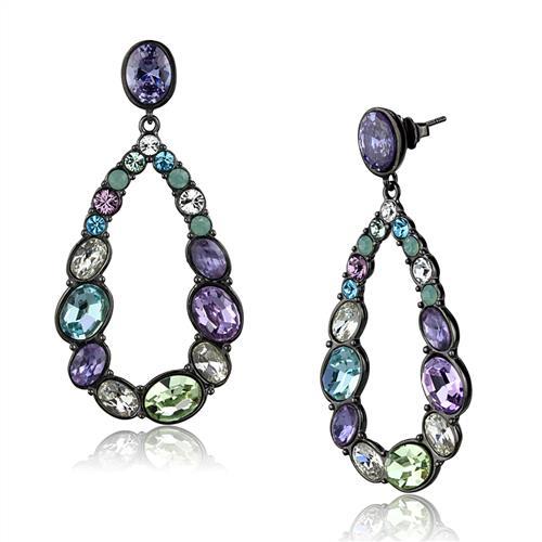 TK2785 - IP Light Black  (IP Gun) Stainless Steel Earrings with AAA Grade CZ  in Multi Color-0