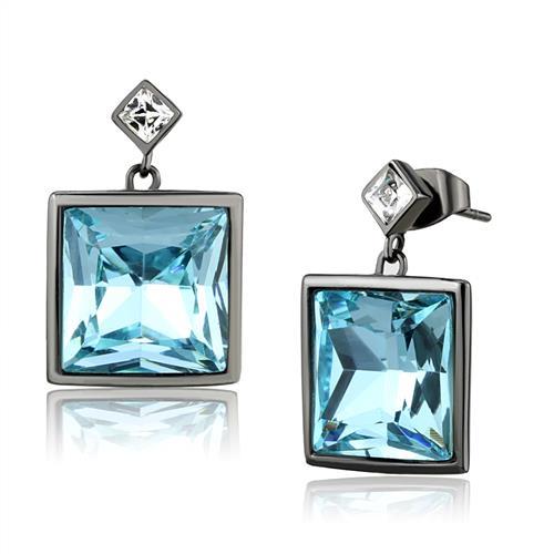 TK2788 - IP Light Black  (IP Gun) Stainless Steel Earrings with Top Grade Crystal  in Sea Blue-0