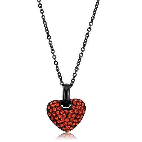 TK2791 - IP Black(Ion Plating) Stainless Steel Chain Pendant with Top Grade Crystal  in Orange-0