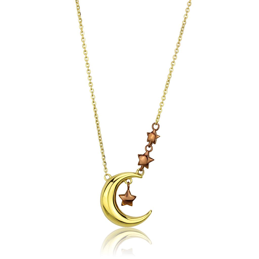 TK2796 - IP Gold & IP Light Brown (IP Light coffee) Stainless Steel Necklace with No Stone-0