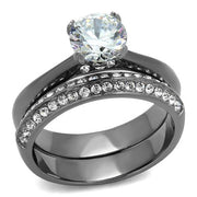 TK2797 - IP Light Black  (IP Gun) Stainless Steel Ring with AAA Grade CZ  in Clear-0