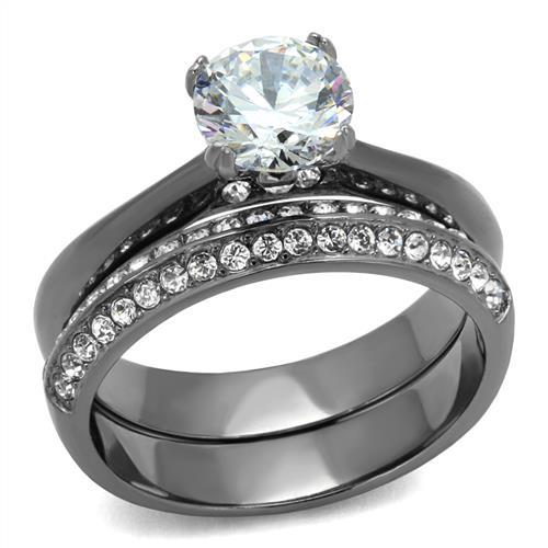 TK2797 - IP Light Black  (IP Gun) Stainless Steel Ring with AAA Grade CZ  in Clear-0